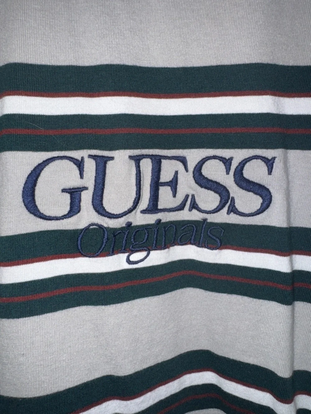 Guess Striped Crewneck Tee in Navy, Gray & Green - Picture 3 of 6
